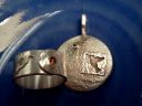[hummingbird on reticulated silver with garnet pair (size 6.25: ring)]